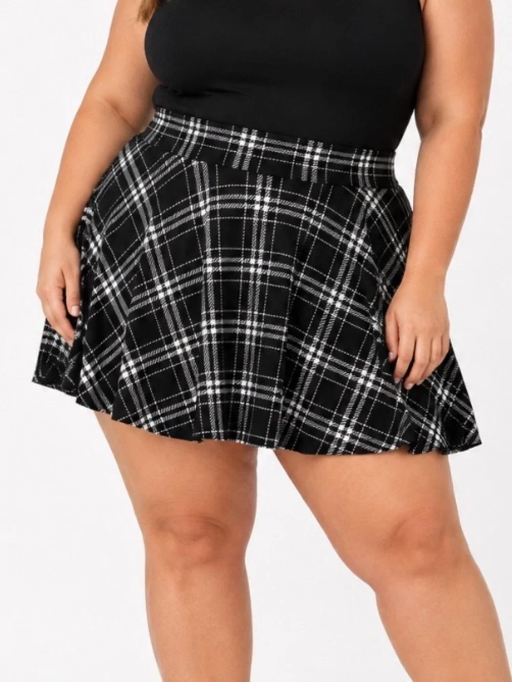 DJI Black & White Plaid Flared Skirt skater circular flared school girl SZ MD